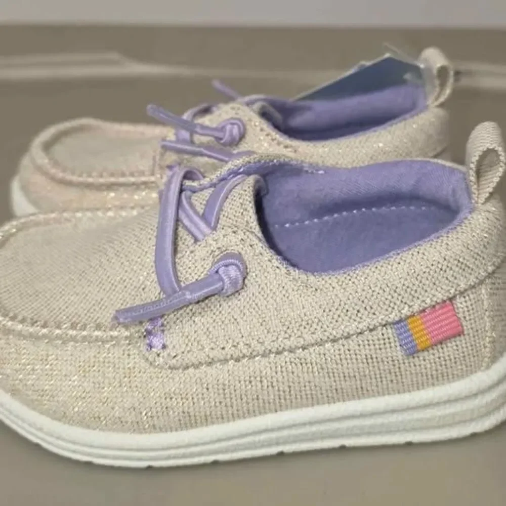 Cat & Jack Bobby Shoes Beige & Gold with purple accents. Toddler size 5 - NEW - Picture 2 of 6
